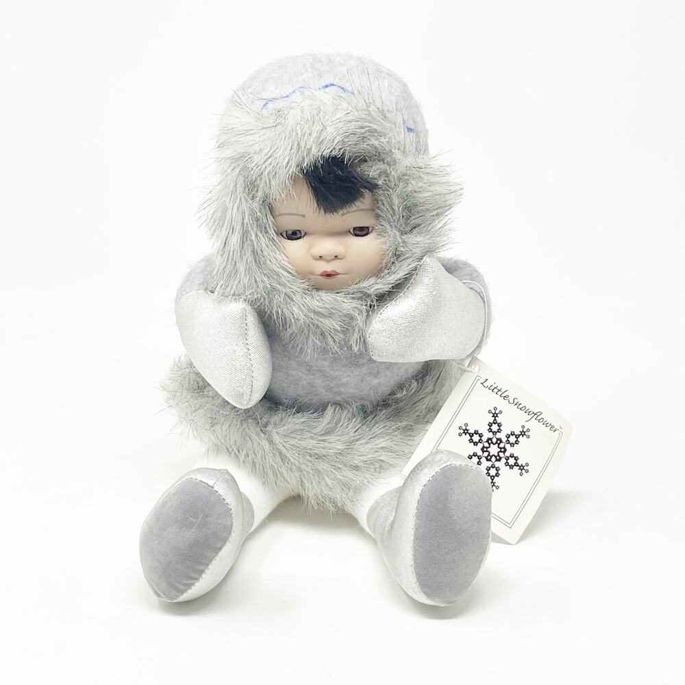 Vintage 1995 FTD Little Snowflower Gray‎ Collectible Doll 13" Eskimo Porcelain